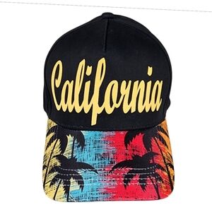 Robin Ruth California Ball Cap Palm Trees Adjustable Black Sunset NWOT